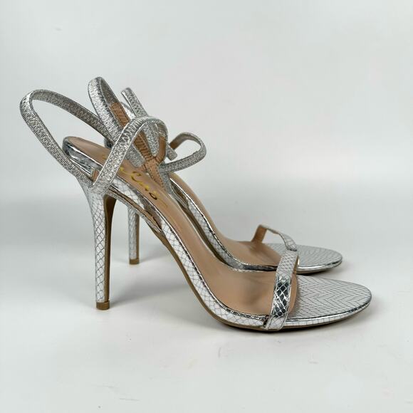Lulus Women's Silver Snake Stillettos Ankle Strap Clubwear Heels Size 9 - Picture 4 of 7